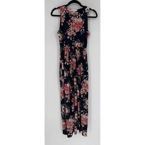 Reb & J Maxi Dress Women's Small Black Floral Boho Elegant Pockets Stretchy